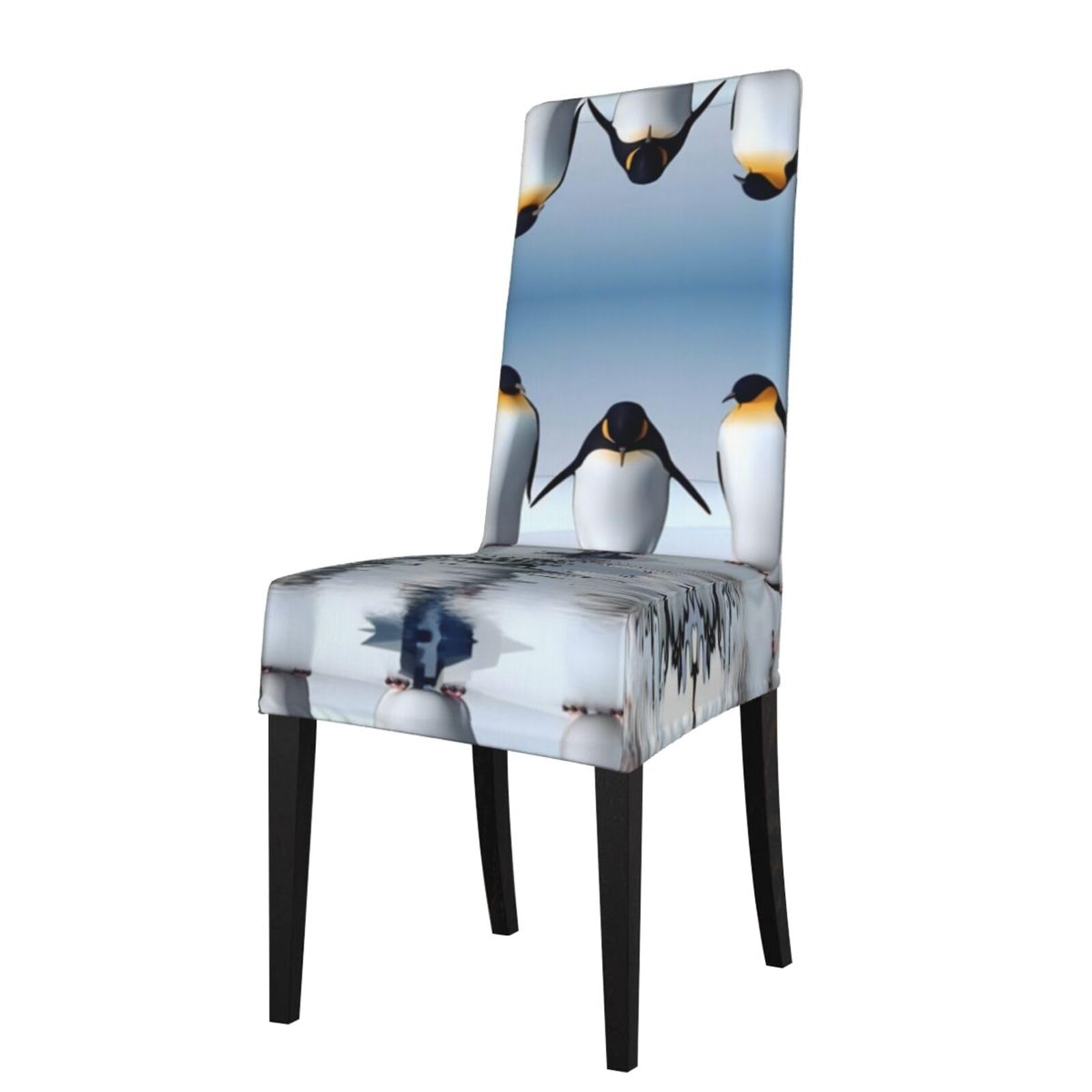 Hlsbssl Black Penguin Printed Dining Chair Covers, Fully Enclosed, Removable And Washable, Suitable For Family Banquets And Celebrations