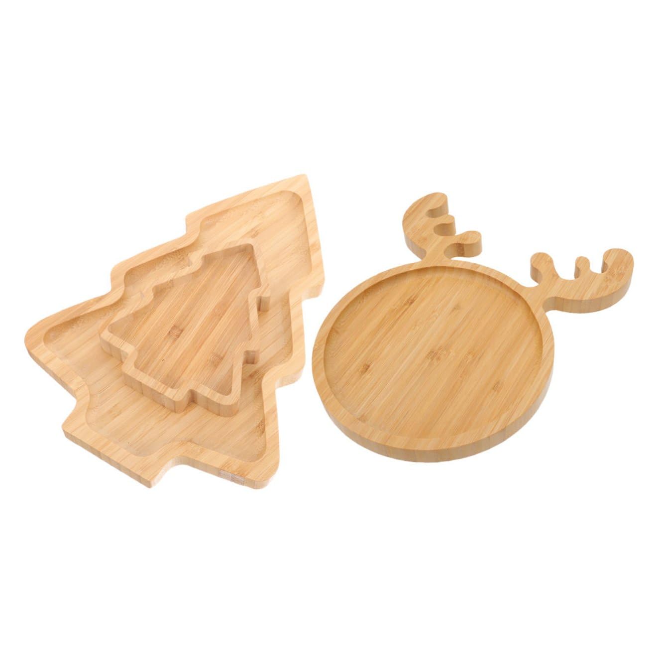 Bandejas Navideñas de Madera en Forma de Ciervo y Árbol de Navidad, 3 Piezas, Gran Capacidad y Seguro para Usar en Picnics al Aire Libre y Restaurantes