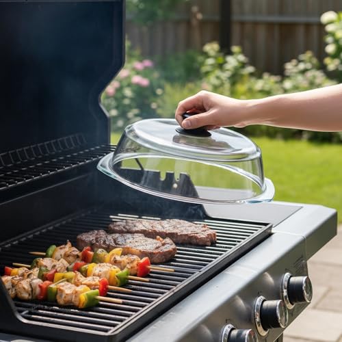 2 in 1, Tall Glass Microwave Splatter Cover for Food & Microwave Place Mat, Plate Splatter Guard Lid with Silicone Handle Knob, Cookware & Bakeware Serving Dish Cover, Food Grade, No Plastic, 10in - Image 7