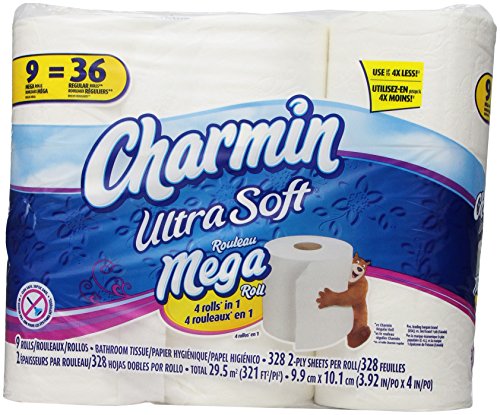 Image of Charmin Ultra Soft Toilet Paper 9 Mega Rolls = 36 Regular Rolls
