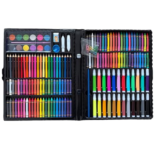 Home Markt24 Kit de pintura infantil de 168 piezas – Estuche de pintura con rotuladores, ceras, aceite y cera – Kit de pintura portátil con maletín – Perfecto como regalo para niños y niñas