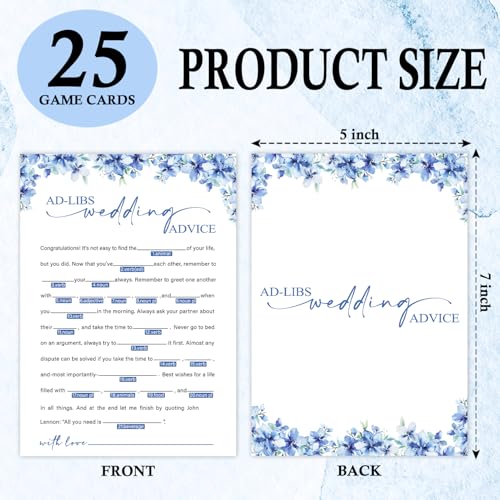 Image of Ad-Libs Wedding Advice Bridal Shower Games, 25 Blue Floral Bridal Shower Game Cards Set, Engagement Party Game for Guests, Wedding Games for Reception, Minimalist Marriage Party Supplies-06