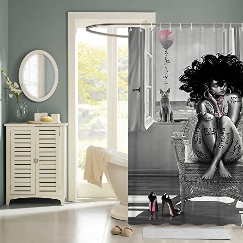 Tyakasha African American Woman Shower Curtain Waterproof Polyester Fabric Shower Curtain For Bathroom Grey Bathroom Curtain Machine Washable Quick Dry 72 X 72 Inches With 12 Hooks #TOP3