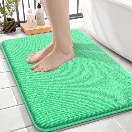Image of OLANLY Thick Memory Foam Small Bathroom Rugs 24x16, Extra Soft Absorbent Bath Rug, Quick Dry Bath Mats, Non-Slip, Machine Washable Mat for Bathroom, Tub and Shower, Home Decor Accessories, Mint Green