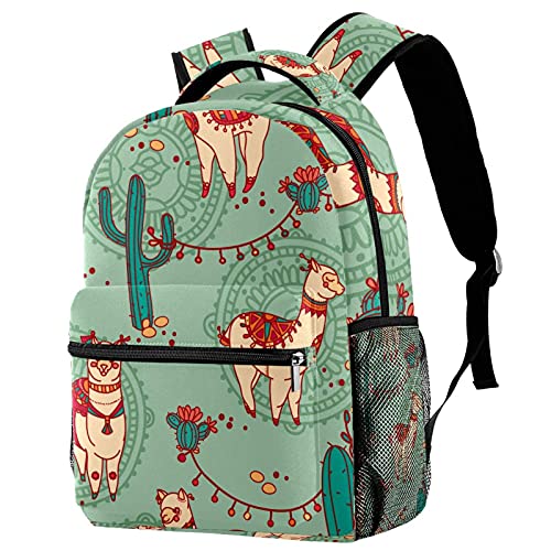 Sac à dos décontracté durable pour étudiants au motif lama et cactus multicolore