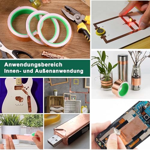BOMEI PACK Kupferband Selbstklebend, 20m x 6mm/12mm/25mm Kupferfolie Klebeband Leitfähig Copper Foil Tape, Kupferfolienband für Emi Abschirmung, Elektro Reparatur, Löten