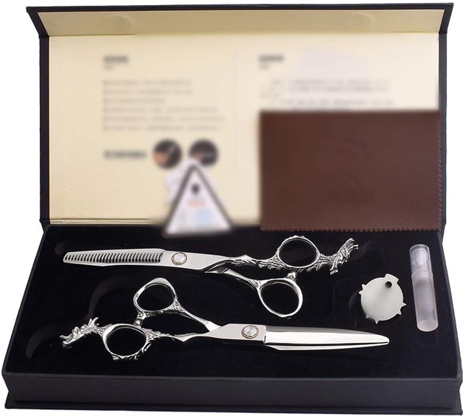 440Cヘアースタイリスト理髪はさみ、ヘアカットはさみセット（カラー：シルバー）ブロークン・6インチフラットシザー+歯シザーアントラ