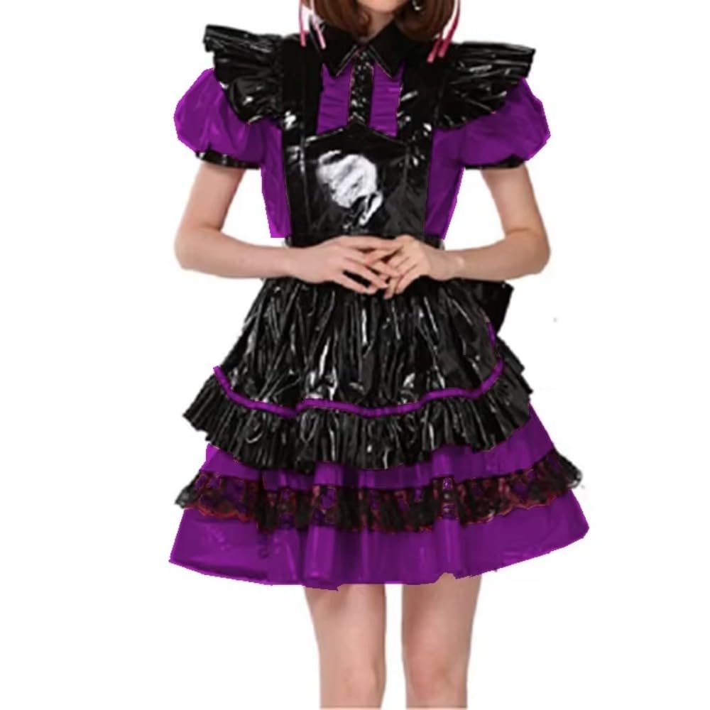 PVC abschließbares Kleid Puffärmel Kleid Halloween Cosplay Brautjungfernkleid mit Schürze