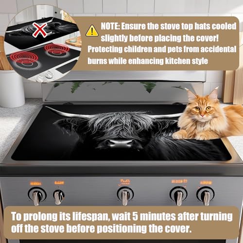 Image of Black Highland Cow Stove Top Covers for Electric Stove, Electric Gas Stove Pad Heat Resistant Range Cooktop Protector for Home Decor Kitchen 28 inchx20 inch