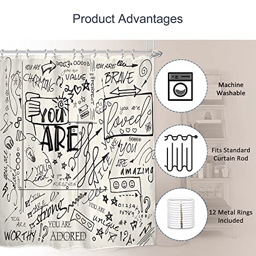 Ambzek Beige Cream Shower Curtain For Kids Funny Quotes Teen 60Wx72L Inch Boy Girl Black Bathroom Decor Set Inspirational Abstract You Are Cool Artwork Cloth Fabric Bath Accessories 12 Pack Hooks #TOP2