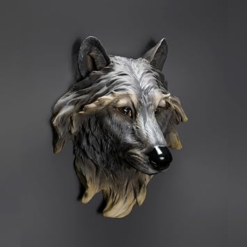 Animal Heads Wall Decor, Tiger Horse Head Wall Mount, Animal Sculptures Wall Decor, Resin Animal Head Wall Hanging Decoration for Living Room Bedroom Kitchen Bar Wolf