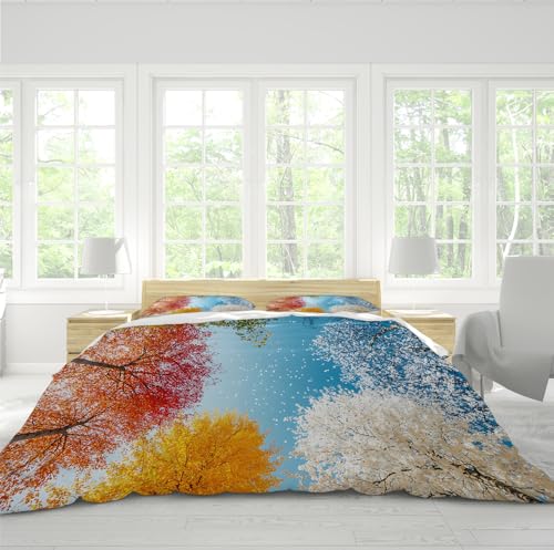 Parure de lit 240x220 cm avec fleurs et érable jaune rouge - 4