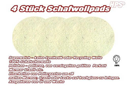 4-Stück Soft-Sheep - Wollpads -Schafschurwolle - Polierpad Ø30cm Polierbad für geöltes, versiegeltes Parkett, Laminat, Marmor, Granit, PU-Epoxy Böden, Linoleum, Vinyl.