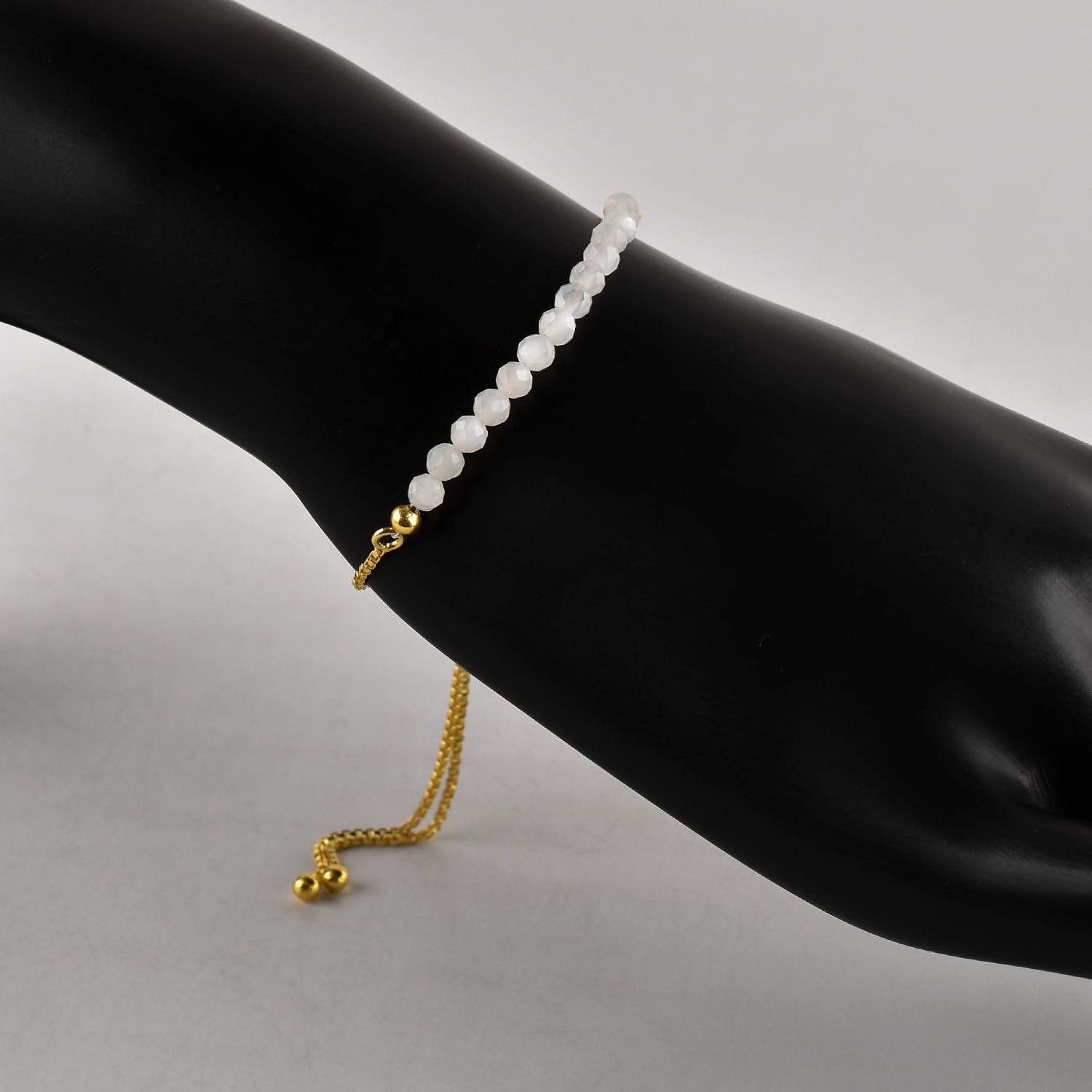 InfinityGemsArt Gemstones Bracelets For Women Birthstone Jewelry Micro Beads Beaded Stone Bolo Slider Crystals Bracelet, 14K Gold Plated Adjustable Chain