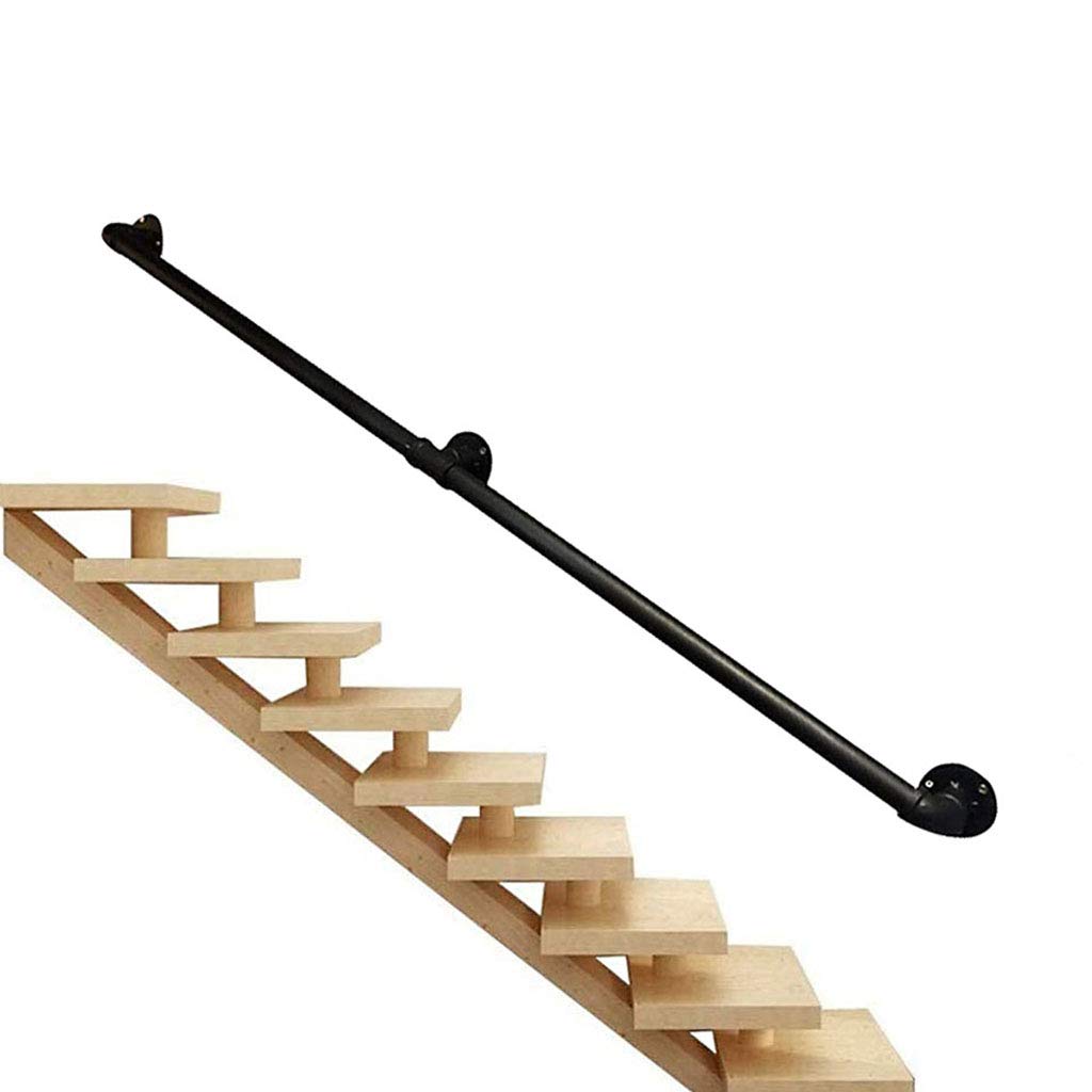 Rampe d'escalier noire en fer forgé industriel pour intérieur et extérieur
