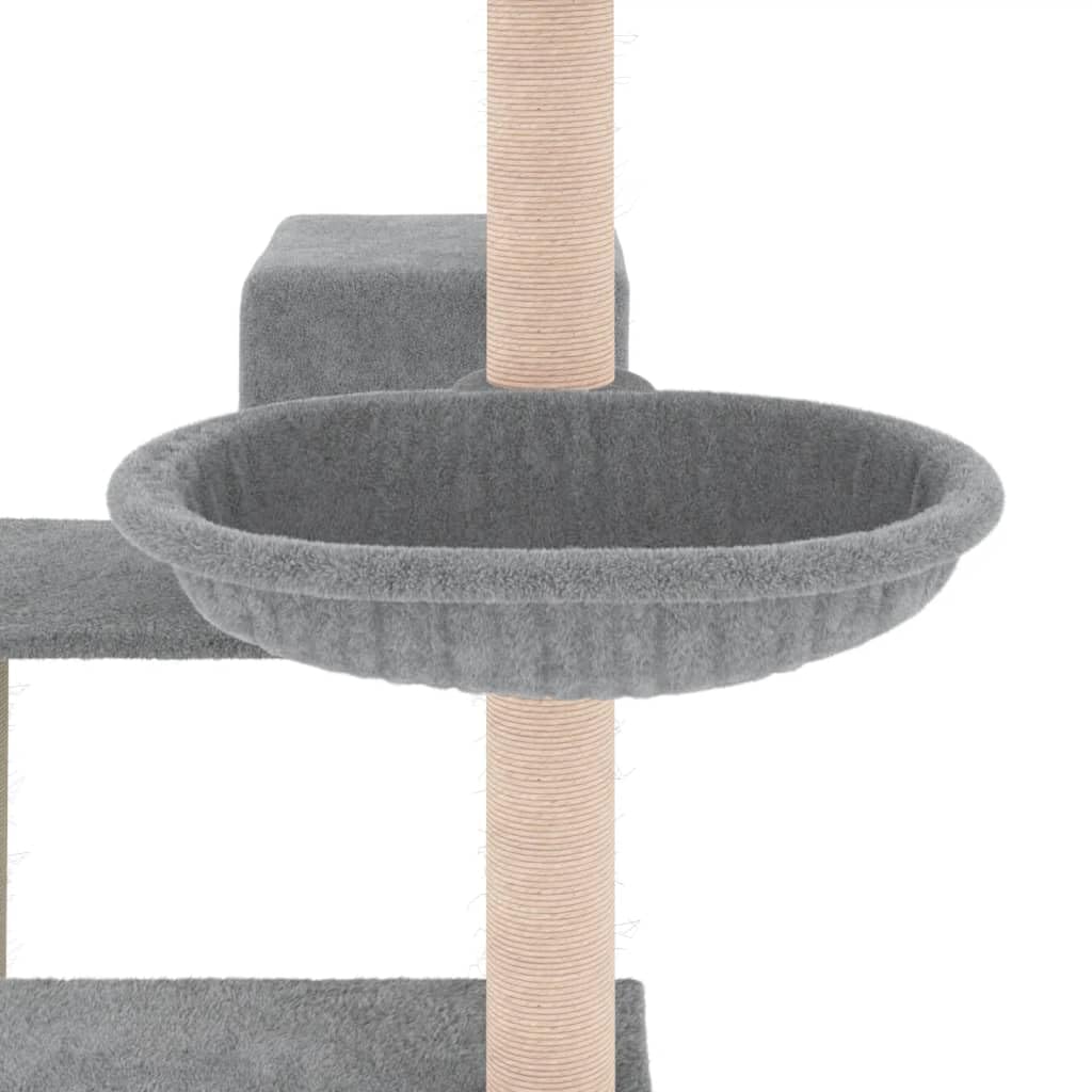Árbol rascador con cueva de sisal, 82,5 cm, color gris claro | Mueble para gatos de varios niveles con cesta y cueva para el salón o el dormitorio.