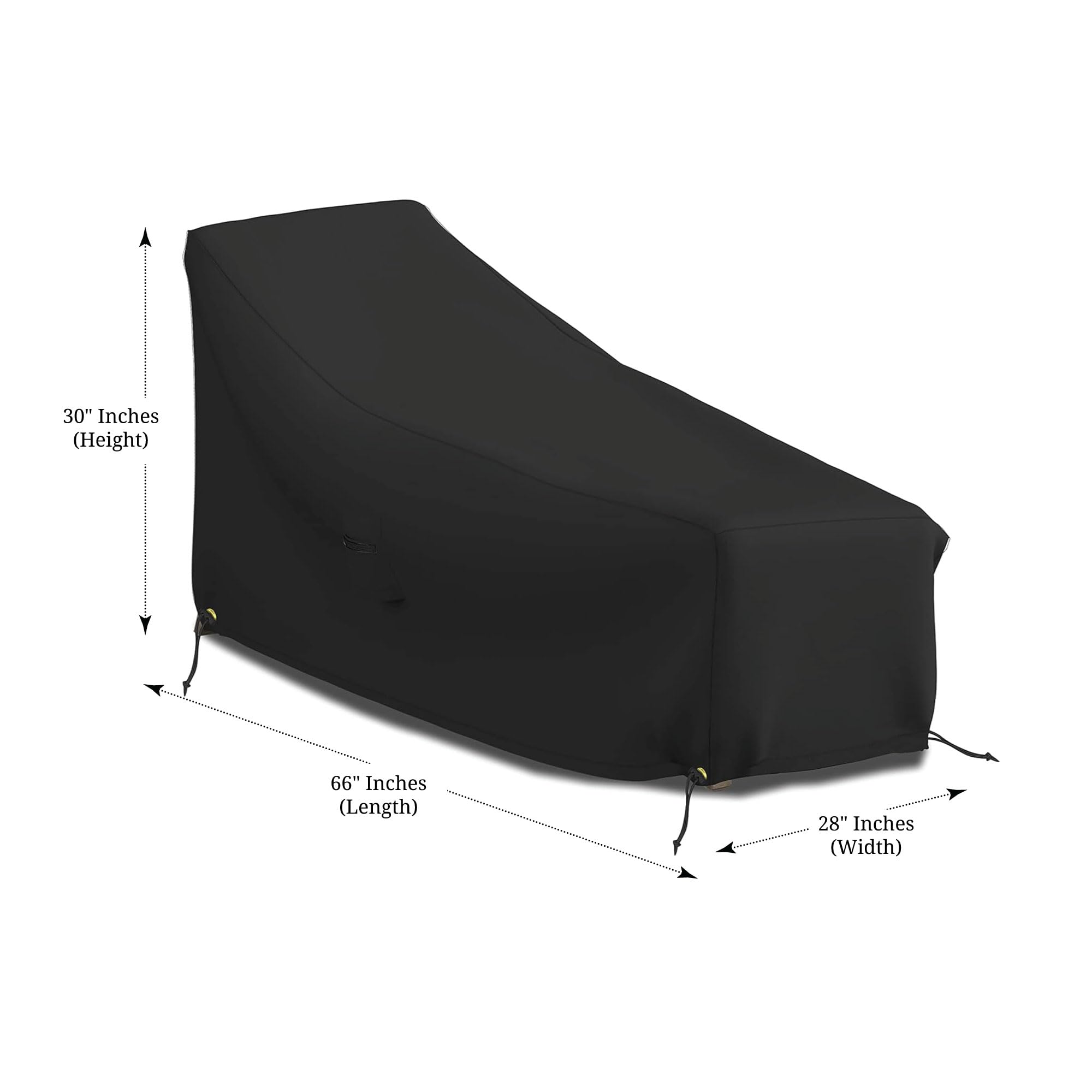 Funda para tumbona de patio, impermeable, 12 onzas, 100% resistente a la intemperie, cubierta de PVC con bolsillos de aire y cordón para un ajuste cómodo (66 W x 28 D x 30 H, negro)
