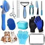 Dog Brush, 13Pcs Pet Grooming Kit with Deshedding Brush for Dogs and Dog Nail Clippers, Cat Grooming Supplies with Pet Hair Removal Gloves, Dematting Comb Brush Shampoo Scrubber for Short & Long Haired Dogs / Cats