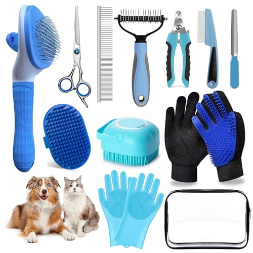 Dog Brush for Shedding 13pcs Bath Grooming Kit with Pet Nail Clipper and File - Dog Bath Brush Cat Grooming Supplies, Dematting Comb Bath Brush Shampoo Scrubber for Dogs and Cats Dog Brush for Shedding 13pcs Bath Grooming Kit with Pet Nail Clipper and File - Dog Bath Brush Cat Grooming Supplies, Dematting Comb Bath Brush Shampoo Scrubber for Dogs and Cats
