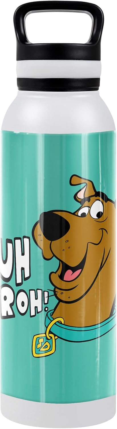 Scooby Doo! OFFICIAL Ruh Roh Face Pattern 24 oz Insulated Canteen Water Bottle, Leak Resistant, Vacuum Insulated Stainless Steel with Loop Cap, Black