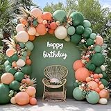 Sage Green Peach Balloon Arch, Double Stuffed Dusty Green Pastel Orange Blush Nude Matte Balloon Garland Kit for Baby Shower Birthday Bridal Wedding Easter Party Decoration
