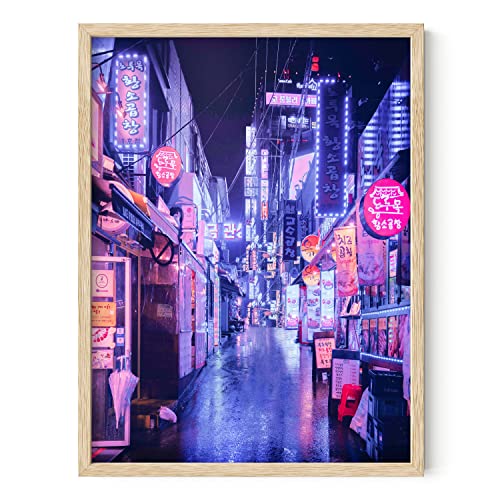 RipGrip Neon Wall Art - City Seoul Korea Poster, Bedroom Decor for Teen Boys, Aesthetic Posters (Unframed, 12x16)