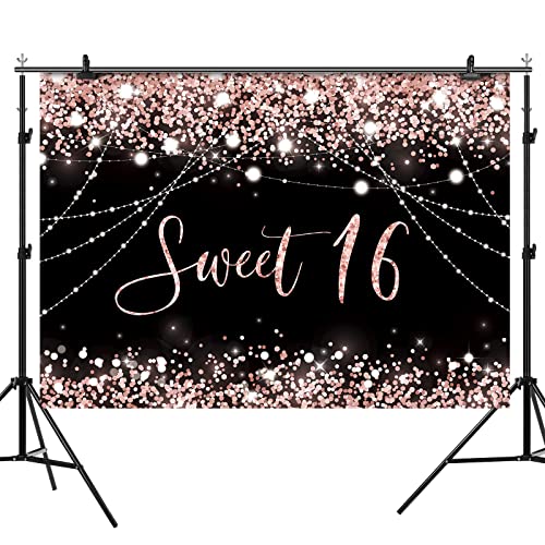 Fondo para fiesta Sweet 16 en negro y rosa 7x5ft miniatura 5