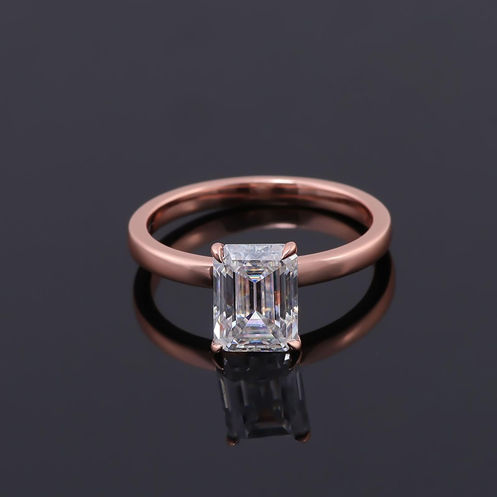 Anelli da donna alla moda, stile vintage, 4 artigli, rettangolari, con moissanite oro rosa