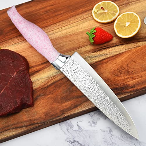 Knife Set With Block, Retrosohoo 7-Pieces Pink Kitchen Knife Set With Flower Acrylic Knives Holder, Non-Stick Stainless Steel Cooking Knives Sets With Gift Box For Girls Women #TOP4