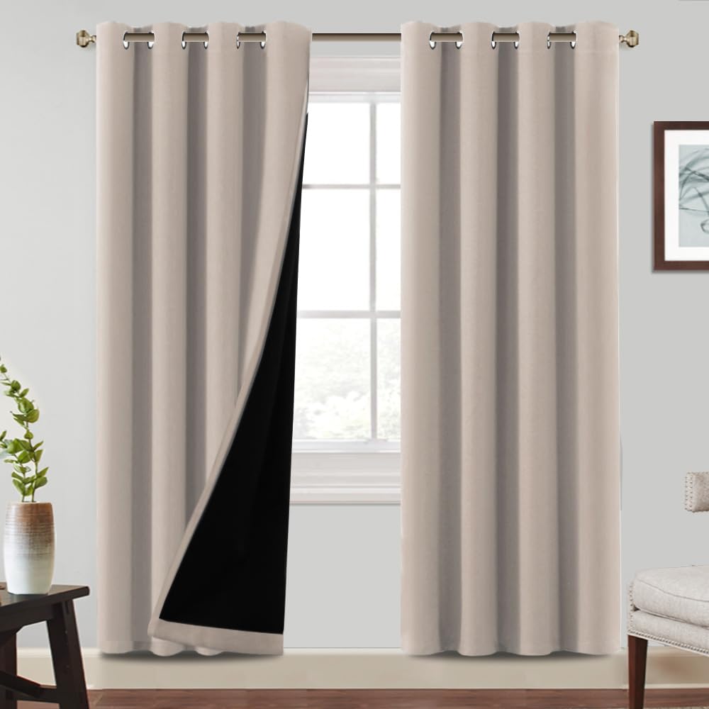 BellaHills Tenda Oscurante da Interno 2 Pezzi L140 x A240 cm, tenda camera da letto tende termiche isolanti per interni, Anti-Rumore, tende con anelli, Sabbia Naturale
