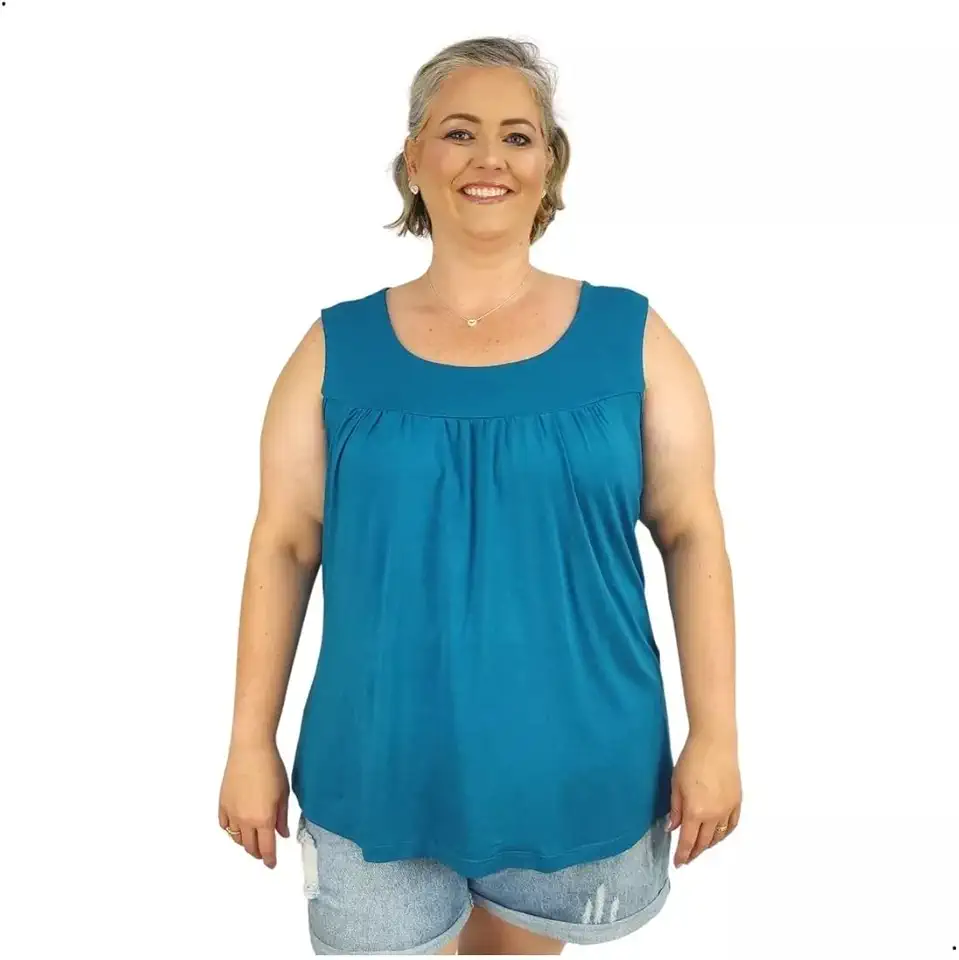 Blusa Feminina Plus Size Regata Senhora Bata Lisa