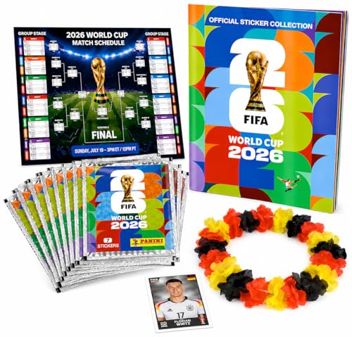 GOTPARTY Panini WM 2026 Album & Sticker Set - für Weltmeisterschaft 2026 - Fußball Karten zum Sammeln inkl. Spielplan Deutschland Blumenkette & Stickeralbum (1 Tüte/Sticker Set)