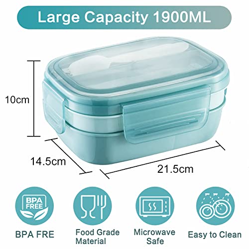Foto von Umiblu lunchbox, Brotdose mit Fächern für Kinder und Erwachsene,Dreischichtige Lunchbox mit 1900ML, Mikrowellengeeignete auslaufsichere Bento box (blau)