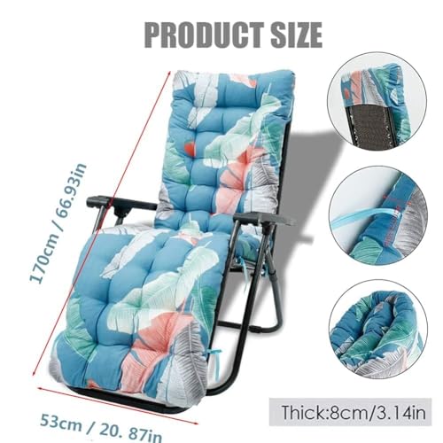 SIUSYACI 67 Inch Patio Lounge Chair Cushion, Indoor/Outdoor Floral Printed Sun Lounger Pad Replacement with Ties Non-Slip High Back Chair Cushions(Without Chair) (Style4)
