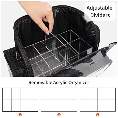 Makeup Brush Bag, Large Makeup Brush Holder Case With Removable Acrylic Organizers, Professional Makeup Artist Cosmetic Storage Bag, Waterproof Travel Make Up Case With Adjustable Strap And Dividers #TOP3