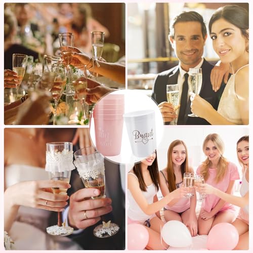 Junggesellenabschied Frauen, Braut und Team Braut Tassen mit Tattoos Set, 12 JGA Becher + 12 JGA Armbänder Frauen + 1 JGA Tattoo Aufkleber für Junggesellenabschied, Dating,Hochzeit, Begleitgeschenk