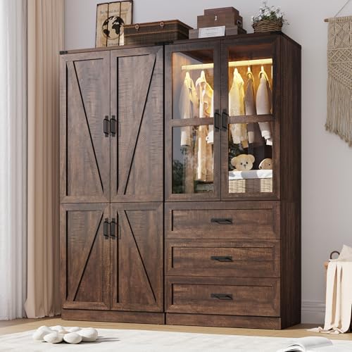 75" Tall Farmhouse 4 Doors Armoire Wardrobe Closet with 3