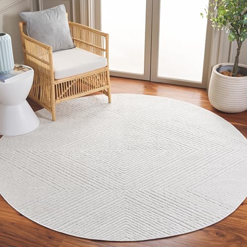 SAFAVIEH Stella Collection Area Rug - 6'7" Round, Ivory, Geometric Design, Ideal for High Traffic Areas in Living Room, Bedroom, Dining (STA112B)