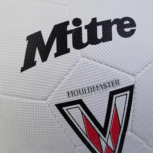 Mitre Super Dimple Fußball | Perfekt für Futsal, für Hartplatz und Halle Fußball, Weiß/Schwarz/Bib-Rot, 5
