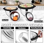 P&P CHEF Mixing Bowl with Lid Set of 7, Stainless Steel Nesting Salad Bowls for Cooking Serving Prepping, Clear Lids & Stackable Design, Size 4.6, 3.5, 3, 2, 1.5, 1, 0.7 Qt - Black
