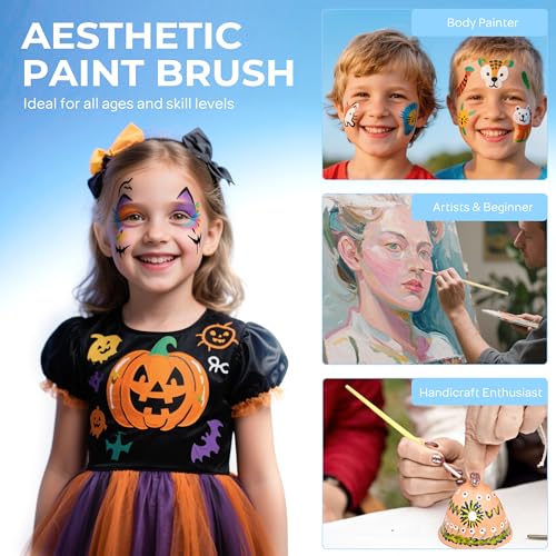 Nicpro 7pcs Face Paint Brush Set, Aesthetic Pastel Artist Paintbrushes for Body Face Painting, Acrylic Watercolour Oil Gouache, Professional Paint Brushes for Halloween Cosplay Party Makeup Kit - Image 6
