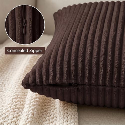Image of Yellow Weaves Pencil-Stripe Fur Cushion Covers | Soft Polyester | Decorative Sofa & Throw Pillow Covers | 16x16 Inches, Pack of 1 (Coffee)