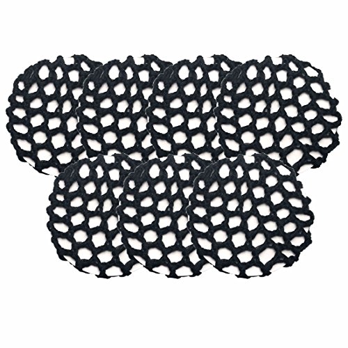 Women Ballet Dance Skating Snoods Hair Net Bun Cover Black - Pack of 7 (Bold mesh)