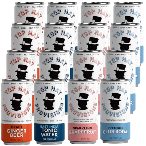 Top Hat Premium Natural Soda Mixer Variety Pack - Ideal for Cocktails & Mocktails - Made with Real Ingredients, Profoundly Carbonated & Less Sweet - 7.5 Fl Oz Cans (Pack of 16)