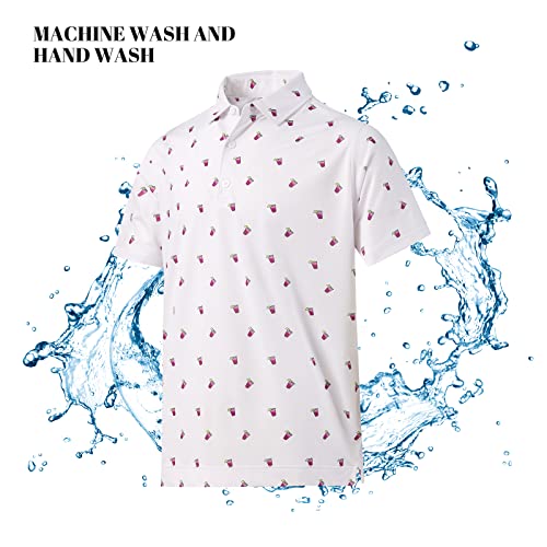 Deolax Mens Polo Shirts Moisture Wicking Dry Fit Performance Mens Golf Shirt Regular Fit Fashion Print Short Sleeve Polo White #TOP6