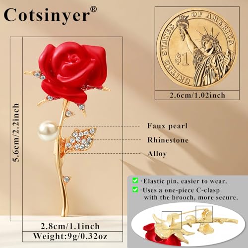 Image of Red Rose Brooch for Women - Elegant Costume Jewelry Pin for Dresses, Hats & Scarves