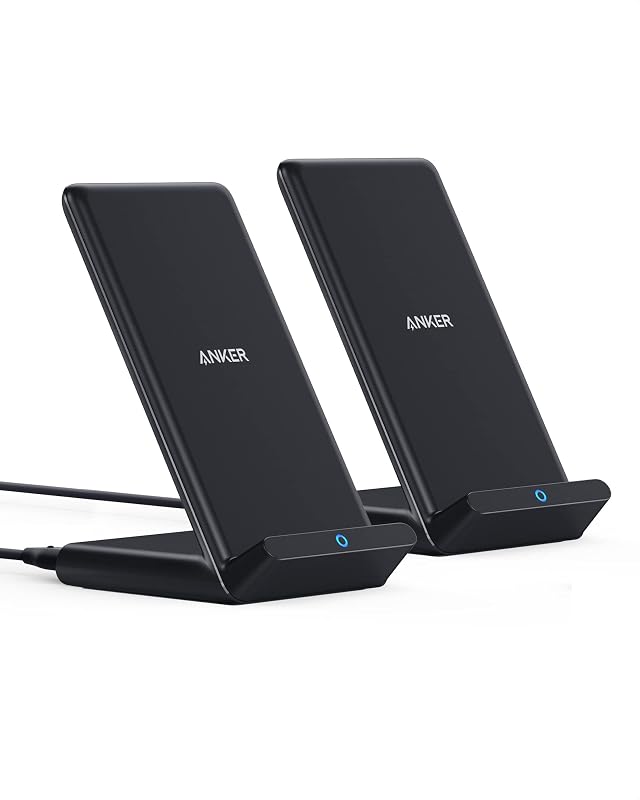 Soporte de cargador inalámbrico máximo de 10 W con certificación Qi Anker 313 | Alimentación rápida para iPhone 15/14/13/12/11/X, Galaxy S23/S22 y más (paquete de 2, cable micro-USB, adaptador no incluido)