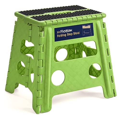 Image of Flottian 13 inch Folding Step Stool for Adults and Kids Holds Up to 300 lbs,Non-Slip Folding Stools with Handle, Compact Plastic Foldable Step Stool for Bathroom,Bedroom, Kitchen,Grass Green,1PC