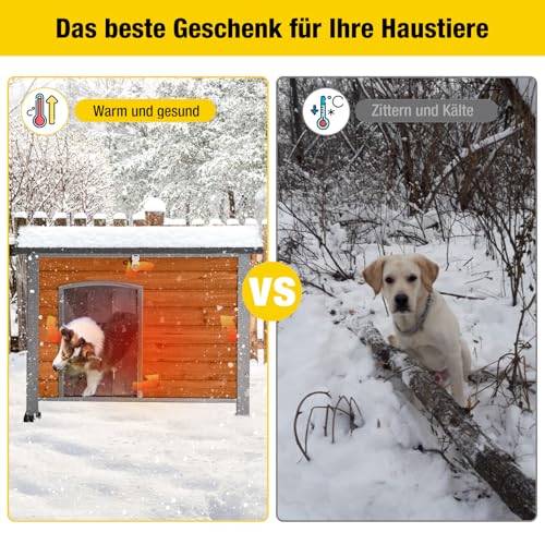 Aivituvin Hundehaus Indoor Outdoor Holz Hundekennel für den Winter, wetterfest, geeignet für kleine, mittlere und große Hunde, einzigartiges Ganzumfassung Stahlrahmen (Braun, L mit isolierter)