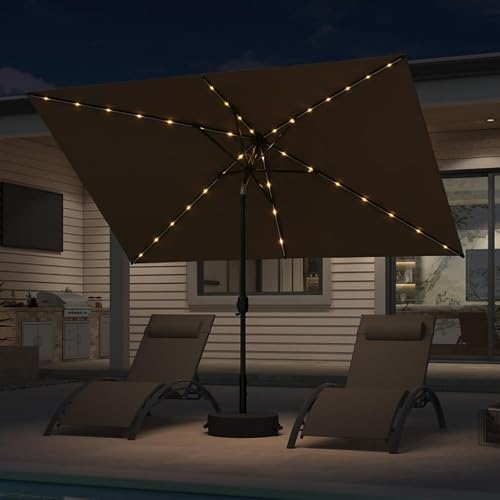 PURPLE LEAF Sonnenschirm Balkon Gartenschirm mit Ständer Kurbel, Marktschirm Balkonschirm mit UV-Schutz, Mittelmastschirm für Patio, Garten, Terrasse, Markt, Grau
